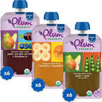 Plum Organics - 6+ Months Organic Baby Food Variety Pack - 3 Flavors - Non-GMO - Fruit & Veggie Blends On-The-Go Pouches for Baby and Toddler Meals - Quality Tested Ingredients - 4 oz (Pack of 18)