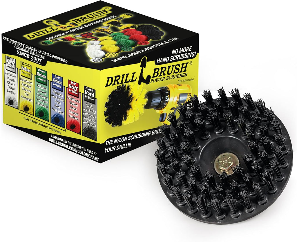Industrial 5-Inch Threaded 5/16x24 Ultra Stiff Drill Scrub Brush - Dual Action Polisher - Electric Power Drill Brush Attachment - Contractor Cleaning Supplies - Electric Spin Scrubber for Oil Stains