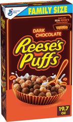 REESE'S PUFFS Dark Chocolate Cereal, Made with Real REESE'S Peanut Butter, Family Size, 19.7 oz