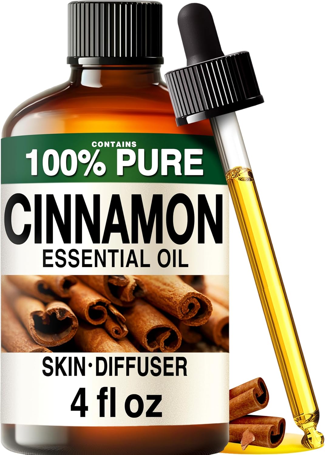 100% Pure Cinnamon Oil - 4 Fl Oz Cinnamon Essential Oil for Hair, Skin, Diffuser, Aromatherapy & DIY Soap Making Scent