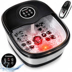 KNQZE Collapsible Foot Spa Bath with Heat & Remote Control, Bubble Massage, Temperature Control, Red Light, Timer, 16 Rollers & Pumice Stone for a Soothing Spa Experience