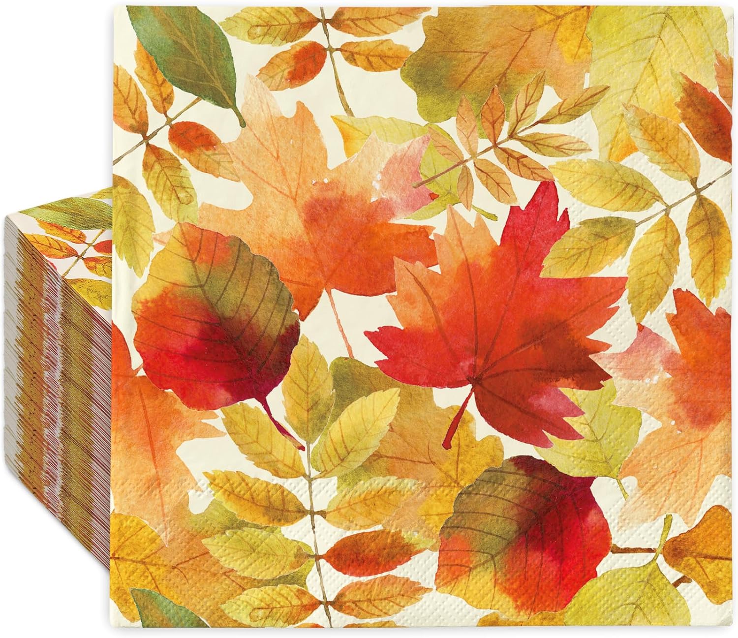 JarThenaAMCS 100 Pcs Fall Leaves Paper Napkins Autumn Maple Leaf Disposable Napkins Watercolor Luncheon Dinner Napkin for Thanksgiving Wedding Birthday Party Table Supplies