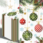 100PCS Christmas Paper Napkins Xmas Hanging Ball Pine Cone Pattern Guest Towel Disposable 3 Ply Tree Ball Hand Napkins for Bathroom Winter Holiday Christmas Cocktail Party Supplies