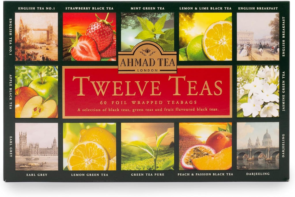 Ahmad Tea Variety Gift Box, 60 Foil Enveloped Teabags, Twelve Teas, 1 Count
