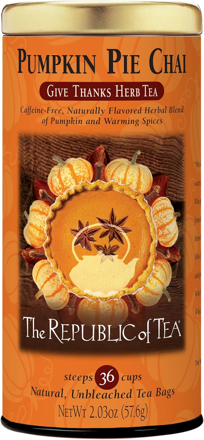 The Republic of Tea – Pumpkin Pie Chai Herbal Tea Tin, 36 Naturally Caffeine-Free Tea Bags