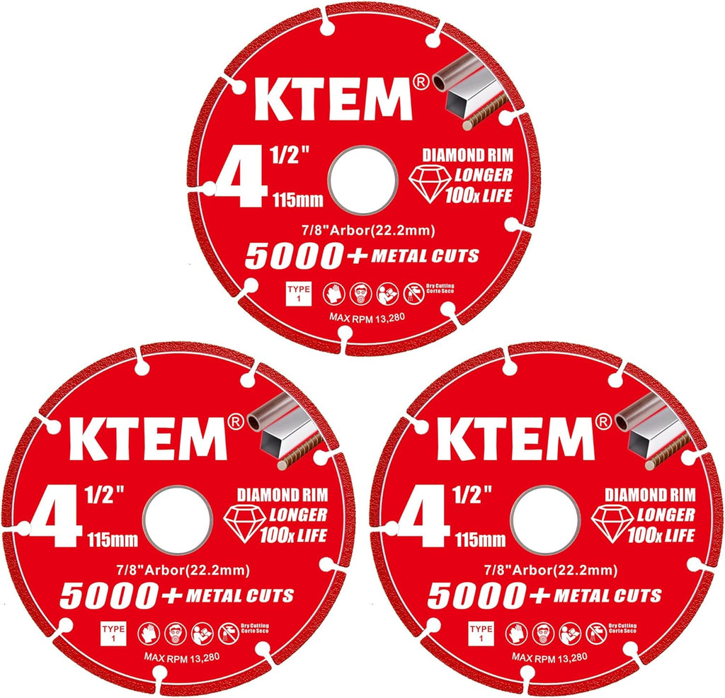 Diamond Cut Off Wheel for Metal and Steel, 4-1/2 Inch, 7/8 Inch Arbor, 3 Pack