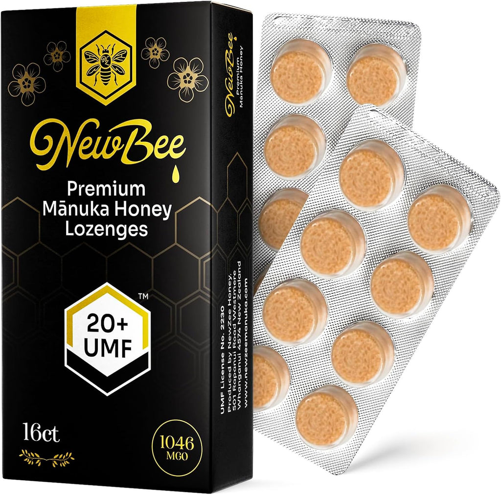 Manuka Honey Lozenges, 16 Count Made W/UMF 20+, MGO 1046 New Zealand Manuka Honey, UMF Certified, Monofloral, Traceable from Hive to Hand