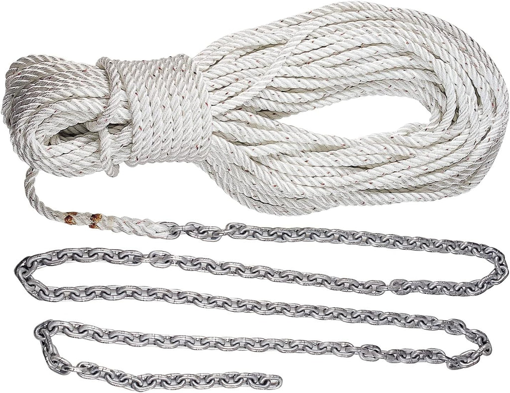 Lewmar Boat Anchor Rode for Windlasses - 15' 1/4" G4 Chain, 200' 1/2" 8-Plait Rope with Shackle, High-Test-Rated Galvanized Links, Hand-Sewn Whipping