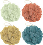 Rnoafmu Shower Loofah Bath Sponge, 60G Loofah Exfoliating Body Scrubber, 4 Color Mesh Shower Pouf Balls for Body Wash (Yellow Red Green Blue)