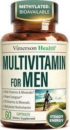 Multivitamin for Men with Methylated Vitamins and Chelated Minerals for Energy, Focus and Immune Health – Premium Daily Mens Multivitamins & Multiminerals – 60 Capsules