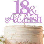 18 & Adult-ish Cake Topper - Purple Glitter Funny 18th Birthday Cake Decorating Supplies for Girls, Cheers to 18 Years Decor for 18 Adult Milestone Party Photo Booth Props