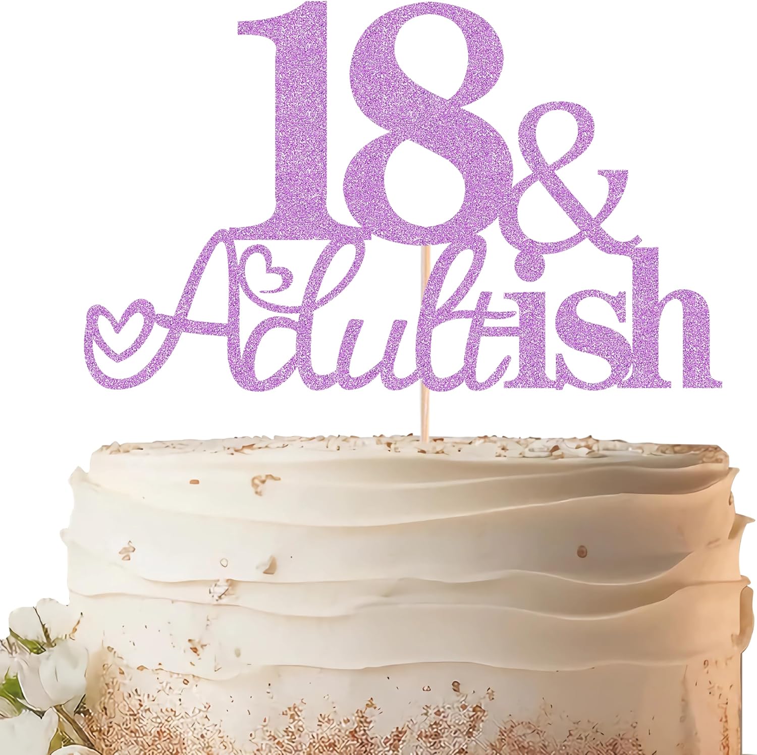 18 & Adult-ish Cake Topper - Purple Glitter Funny 18th Birthday Cake Decorating Supplies for Girls, Cheers to 18 Years Decor for 18 Adult Milestone Party Photo Booth Props