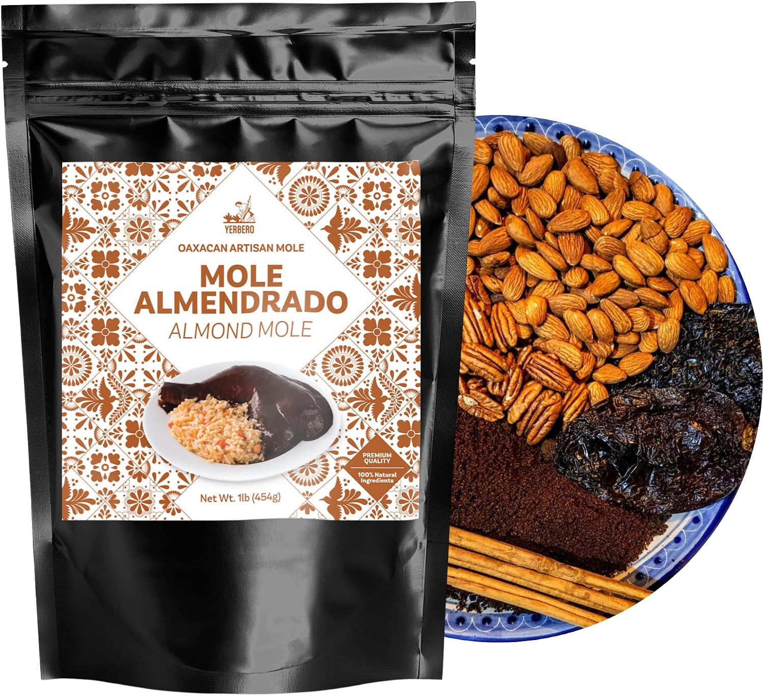 Yerbero - Authentic Gourmet Mole Almendrado 1.1 Lb (455gr) | Artisan Almond Mole Paste | Premium Quality Ingredients, All Natural, No GMO´s, No Additives, Hand Made. Imported From Puebla Mexico.