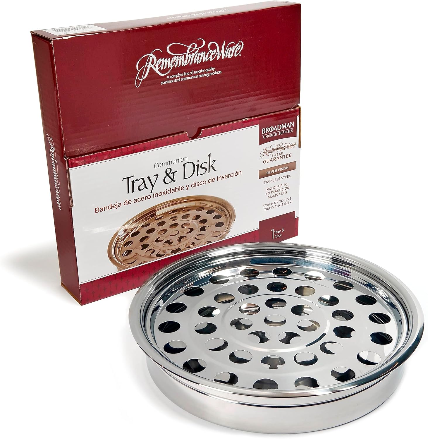 Broadman Church Supplies RemembranceWare Communion Tray & Disk, Silver, Holds 40 Cups