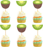 Ercadio 24 Pcs Kiwifruit Cupcake Toppers Glitter Fruit Theme Summer Kiwifruit Cupcake Picks for Kid Baby Shower Party Decorations Boy Girl Birthday Cake Party Supplies Kiwifruit