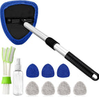 Windshield Cleaner Tool with 180° Rotating Head, Car Window Cleaner Tool with Extendable Handle and 4 Reusable Microfiber Pads, Car Windshield Cleaning Brush for Effortless and Efficient Cleaning