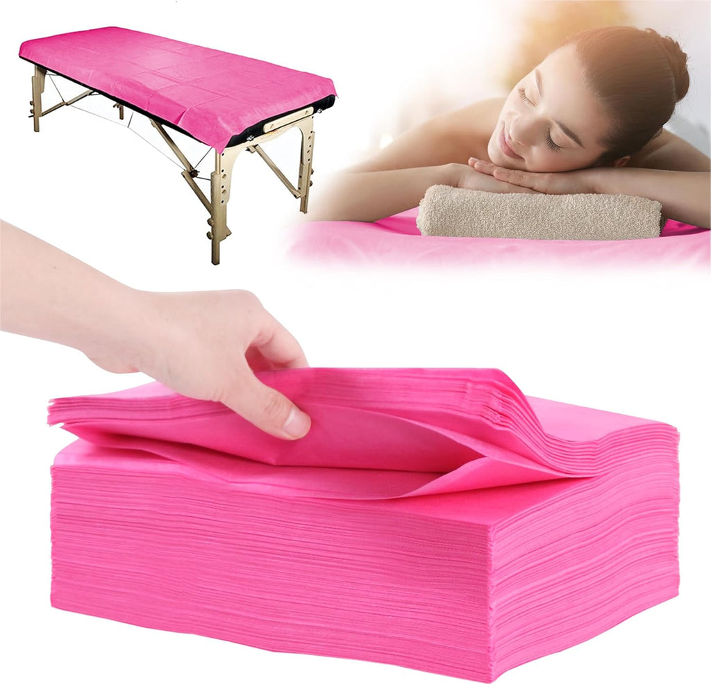 31" x 71" Disposable Bed Sheets for Massage Table Waterproof Massage Table Sheet Soft Non Woven Fabric SPA Bed Cover Breathable for Massage Beauty Tattoos 50PCS (Pink)