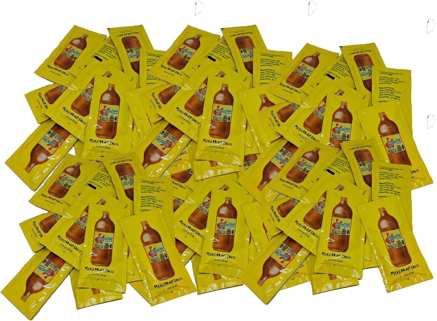 Valentina Mexican Hot Sauce | Picante Salsa Seasoning Salt Spice Mix Made From Chili Peppers Perfect for Chips, Fast Foods, Lunch, Snacks or More 50 Packets of 0.3 Ounce. (8 grams)