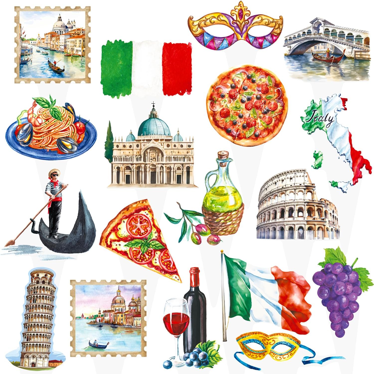Italian Party Cupcake Toppers 48Pcs Italy theme birthday Cake Decorations Italy Pizza Party Decorations Rome Colosseum Cupcake Sticks for Buon Comleanno Party Supplies