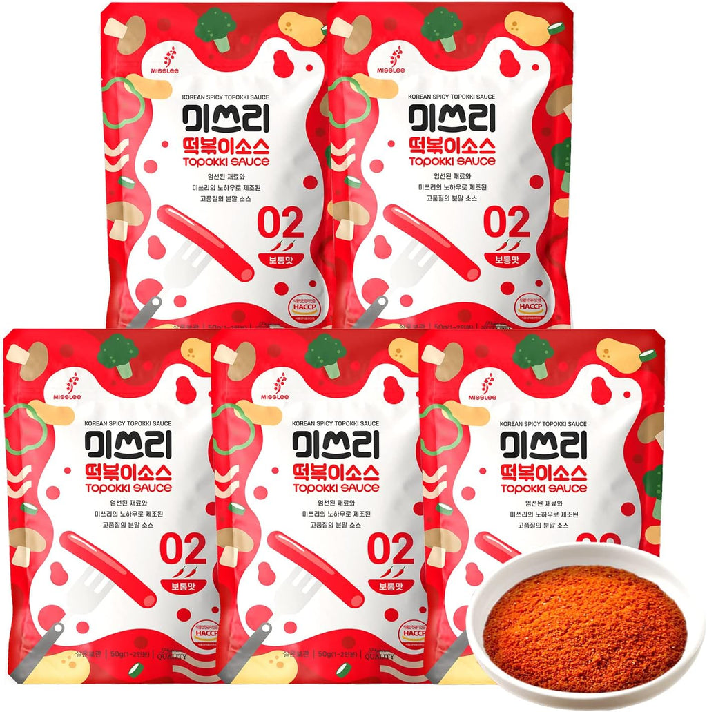 MISSLEE Tteokbokki Sauce Mix (5 Pack, 2 Servings Each), Level 2 Original, Korean Powder Sauce for Rice Cakes, Stir-Fries, and More