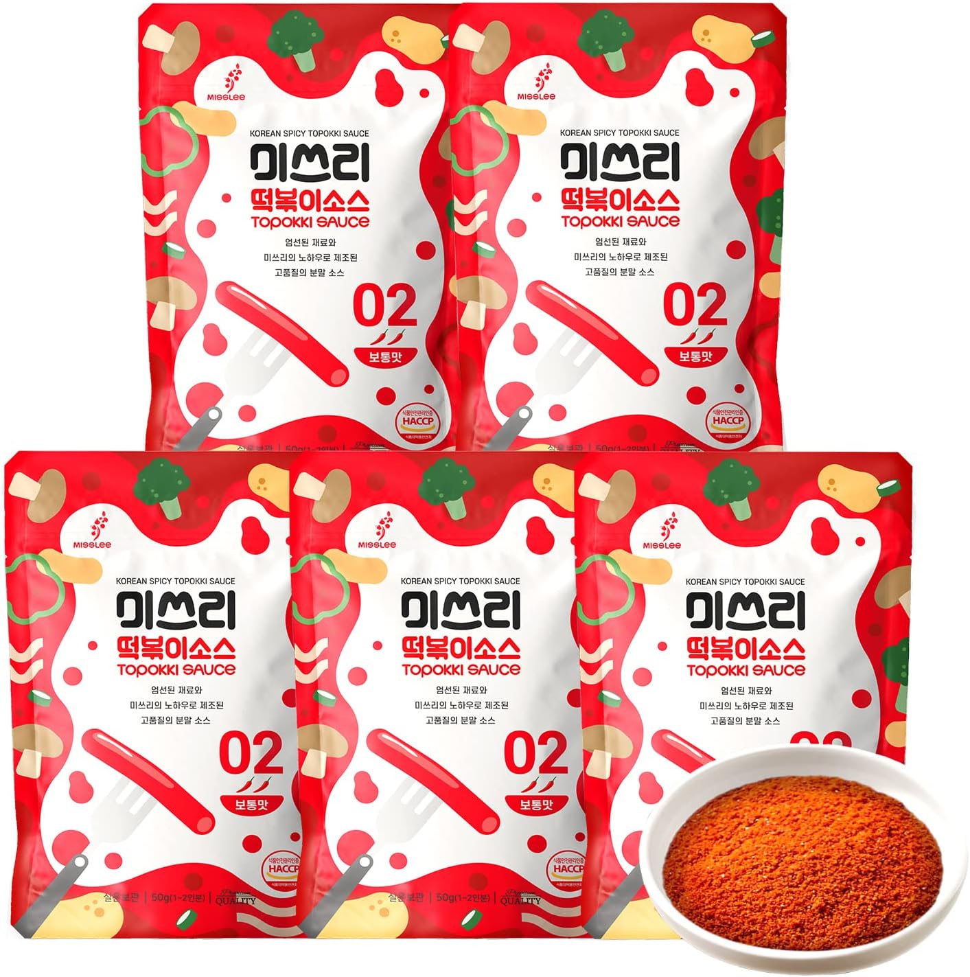 MISSLEE Tteokbokki Sauce Mix (5 Pack, 2 Servings Each), Level 2 Original, Korean Powder Sauce for Rice Cakes, Stir-Fries, and More