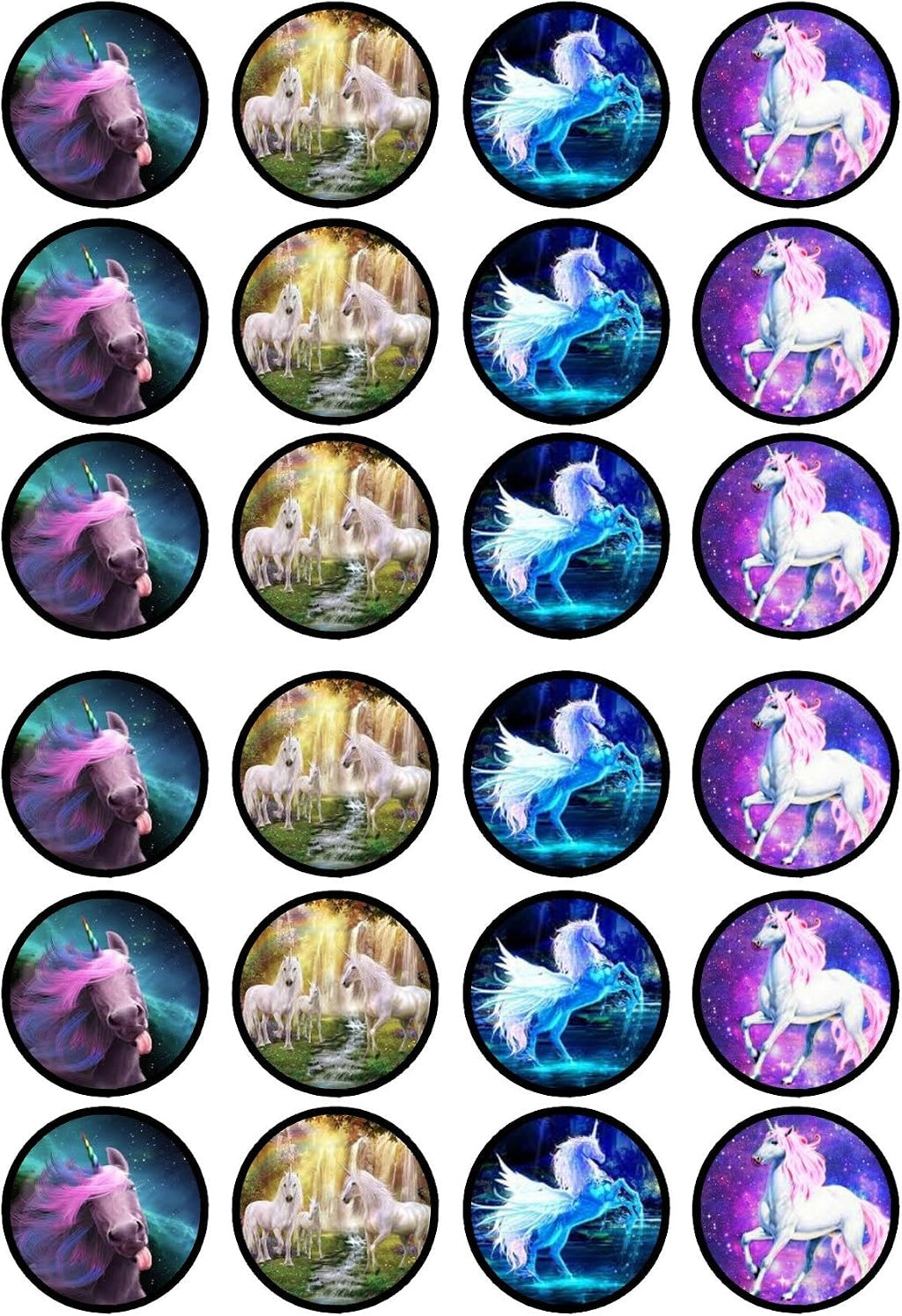 Unicorn Edible Cupcake Toppers, Unicorn Birthday Decorations for Baking, Mythical Baby Shower Cake Topper, Edible Cake Decorations for Girls, 24 x 4cm / 1.5 Inch Wafer Card Discs