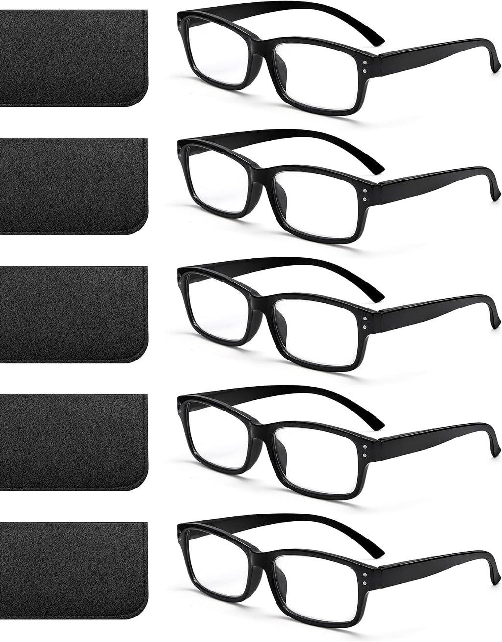 JOLISU Reading Glasses for Men - 5 Pack Classic Readers with Spring Hinge Black Frame, Blue Light Blocking Computer Glasses