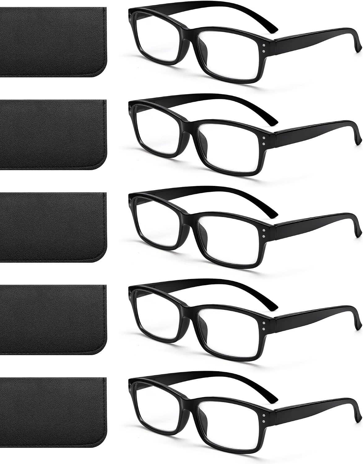 JOLISU Reading Glasses for Men - 5 Pack Classic Readers with Spring Hinge Black Frame, Blue Light Blocking Computer Glasses