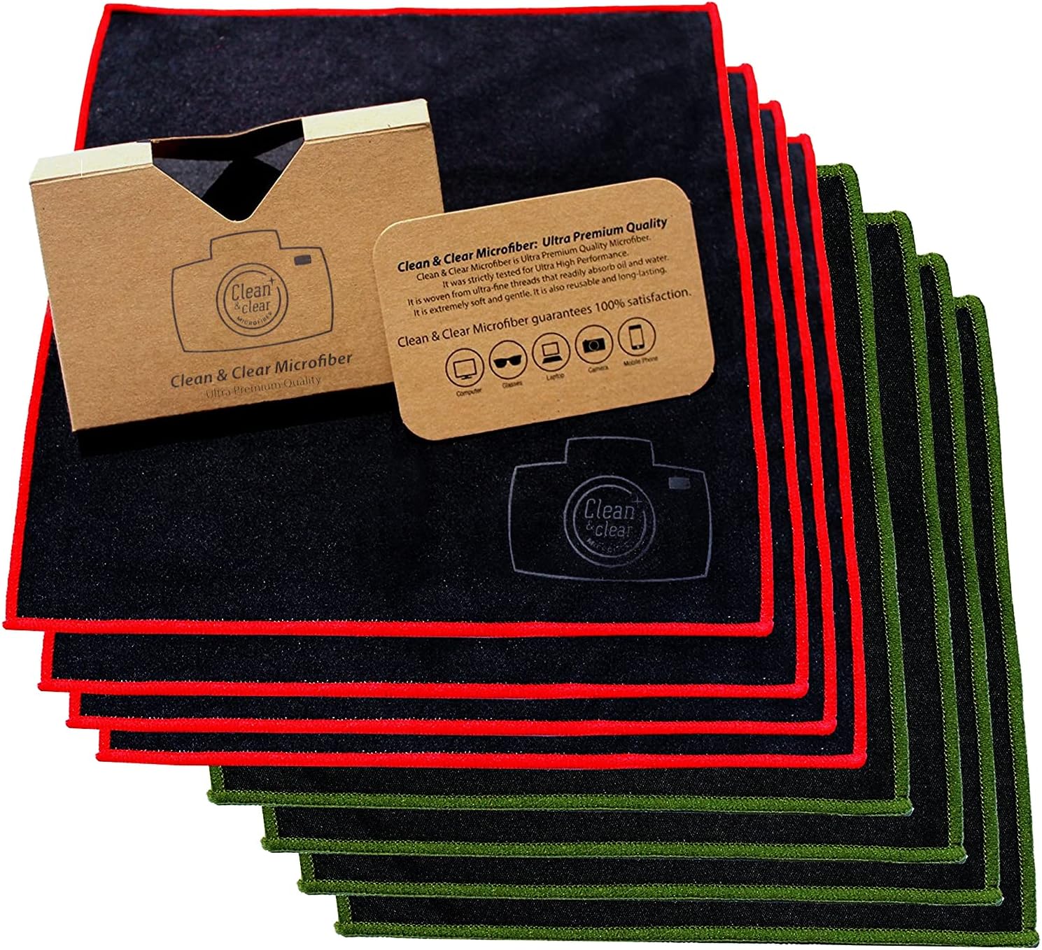 Clean & Clear Microfiber Cleaning Cloth, EXTRA LARGE [8 Pack] ULTRA PREMIUM Microfiber Cleaning Cloth - Microfiber Cloth for Camera Lens, Glasses, Screens, and all Lens.