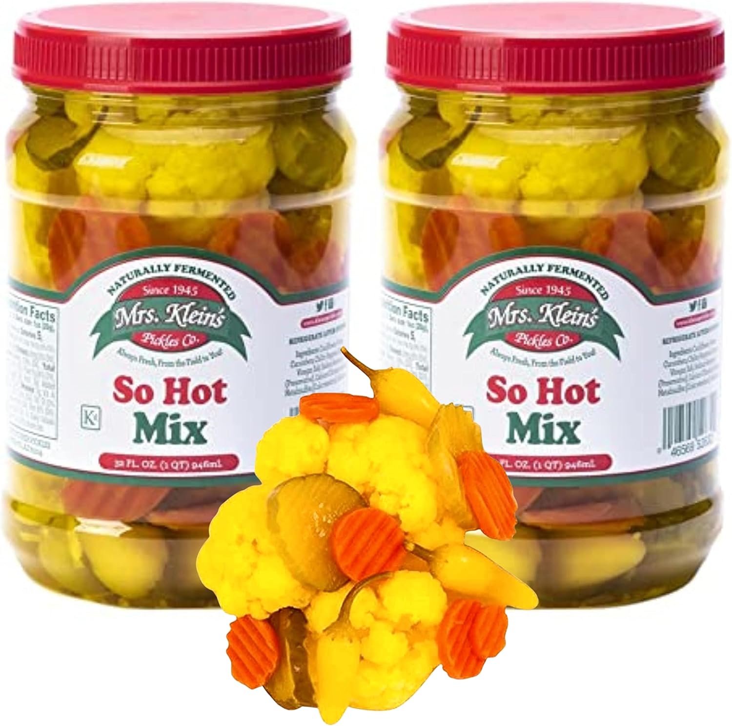 32 Oz. Fresh Pickled Vegetables, 2 Jars, So Hot Mix of Cauliflower Bites, Carrots, Hot Pickles & Chilito Peppers in Spicy Pickle Brine, Vegan Snack