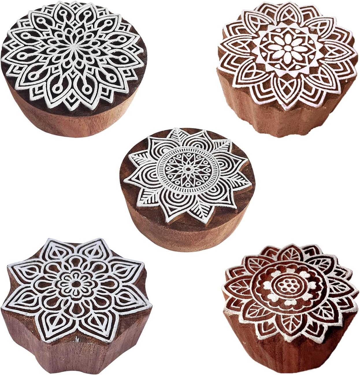 Royal Kraft Mandala Wooden Printing Stamps (Set of 5) - DIY Henna Fabric Textile Paper Clay Pottery Blocks Htag2206