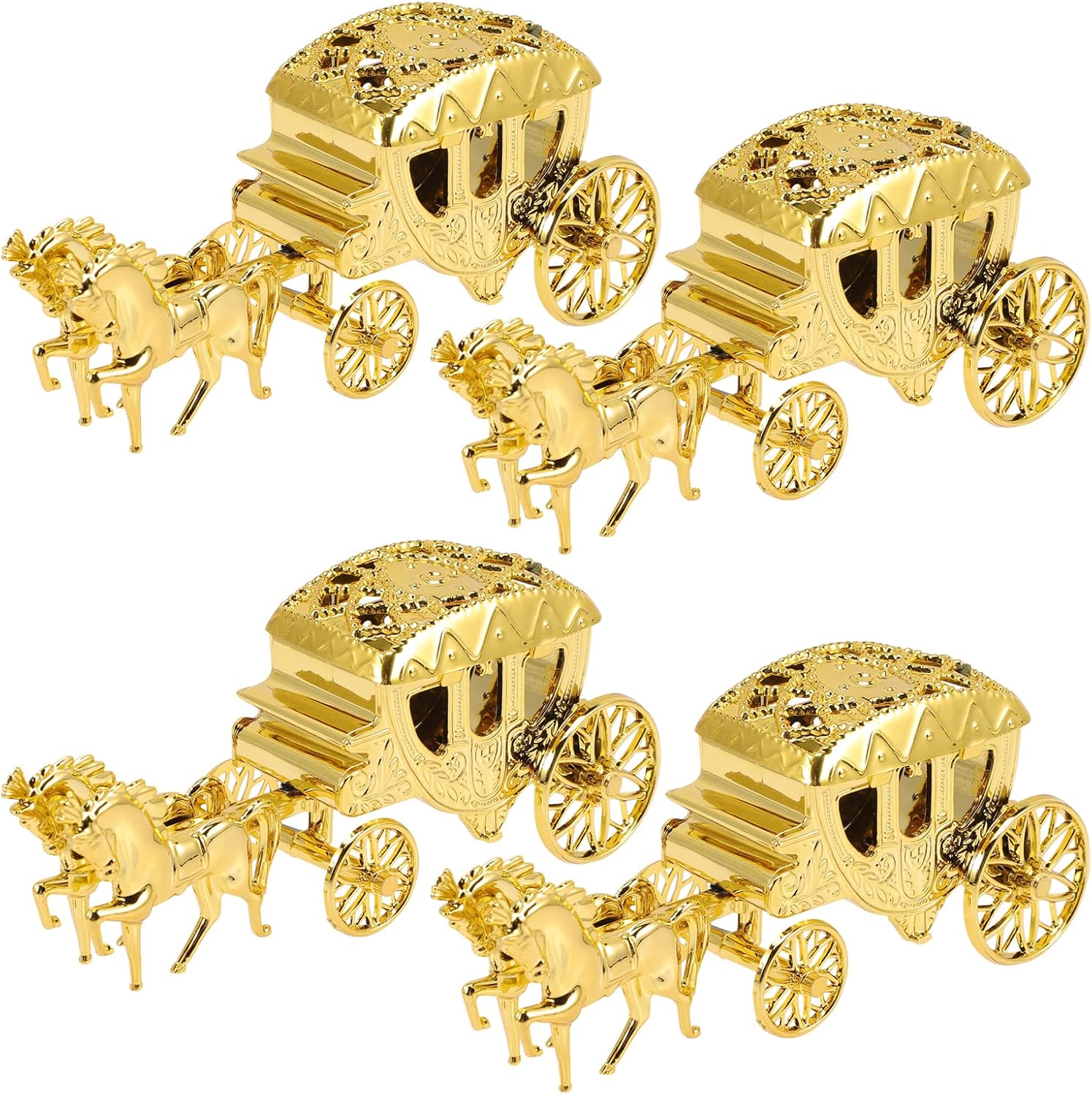 LUOZZY 4pcs Carriage Candy Boxes Royal Carriage Centerpiece Candy Trinket Box Wedding Gift Jewelry Box for Bridal Shower Wedding Party Favors, Gold