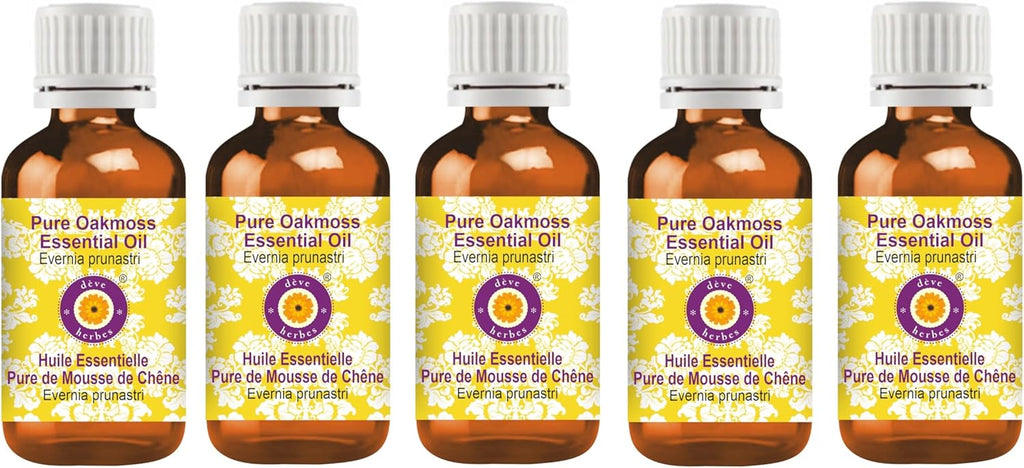 Deve Herbes Pure Oakmoss Essential Oil (Evernia prunastri) Steam Distilled (Pack of Five) 100ml X 5 (16.9 oz)