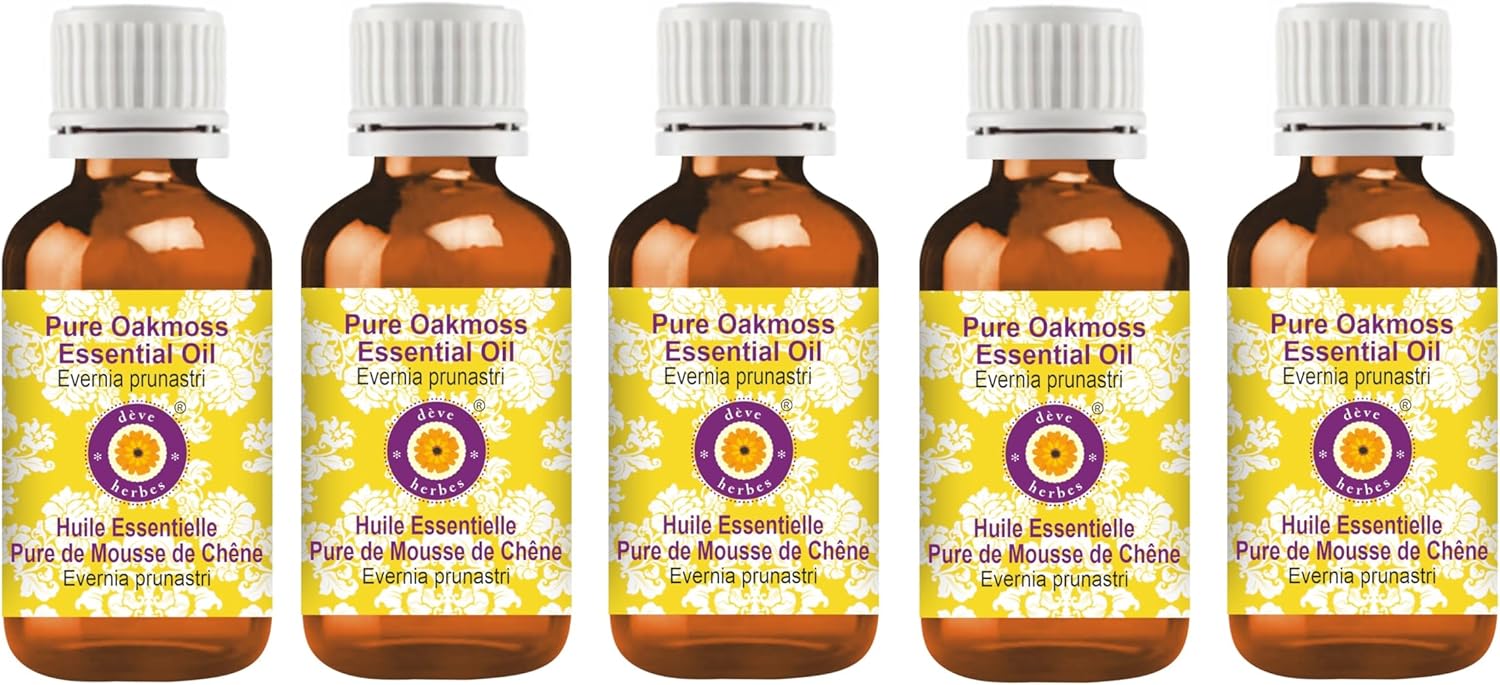 Deve Herbes Pure Oakmoss Essential Oil (Evernia prunastri) Steam Distilled (Pack of Five) 100ml X 5 (16.9 oz)