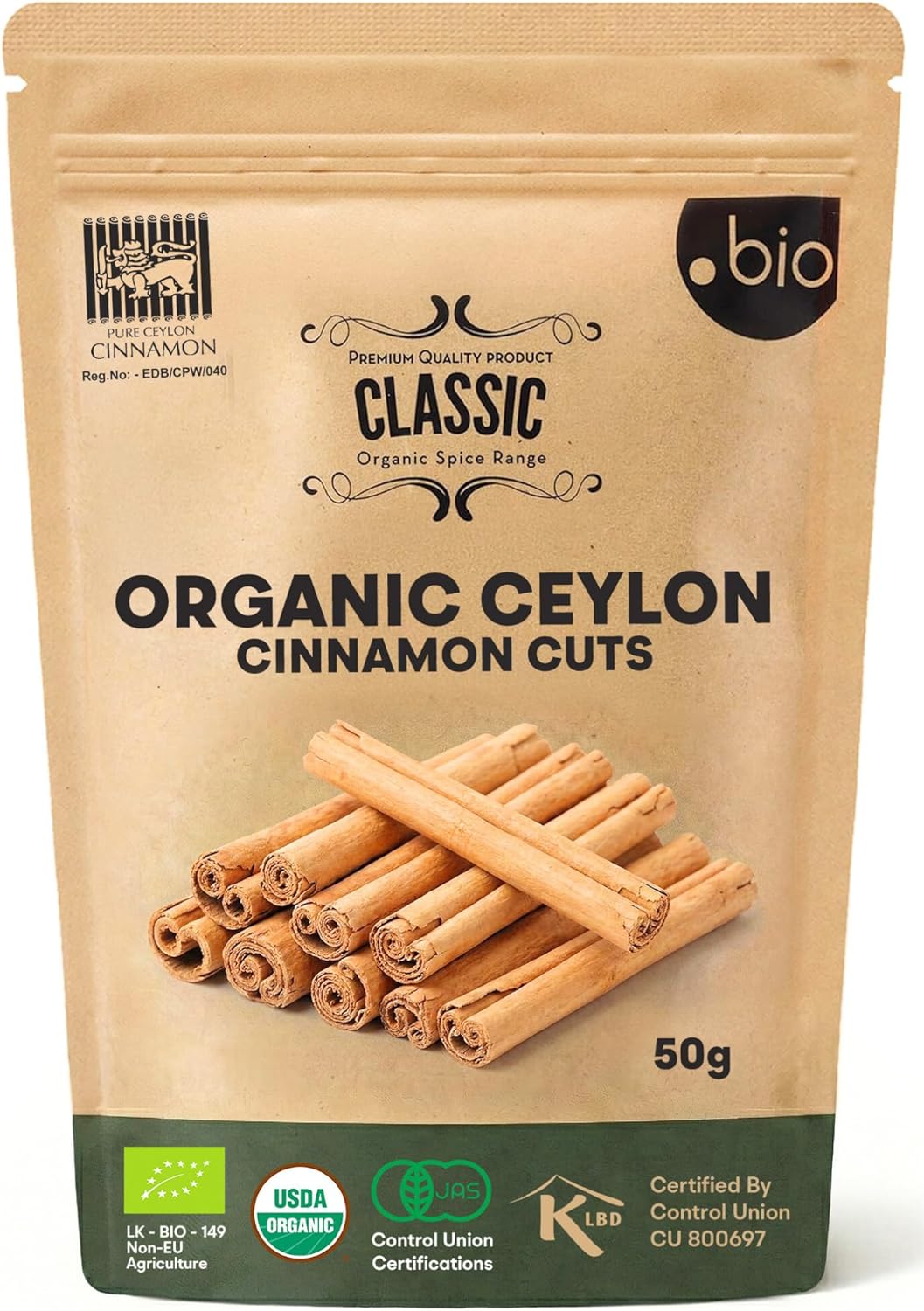 Organic Ceylon Cinnamon Sticks | USDA Certified |100% Ceylon Cinnamon | Premium Quality ALBA Grade | 3.5oz (100g) Resealable Bag