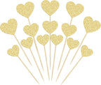 Gyufise 30Pcs Gold Glitter Heart Cupcake Toppers Sweet Love Theme Heart Cake Pick Decorations Wedding Engagement Bridal Shower Birthday Valentine's Day Party Decorations