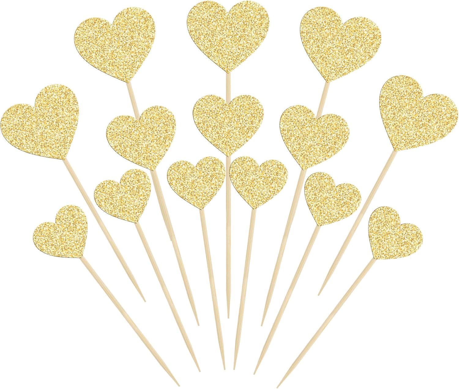 Gyufise 30Pcs Gold Glitter Heart Cupcake Toppers Sweet Love Theme Heart Cake Pick Decorations Wedding Engagement Bridal Shower Birthday Valentine's Day Party Decorations