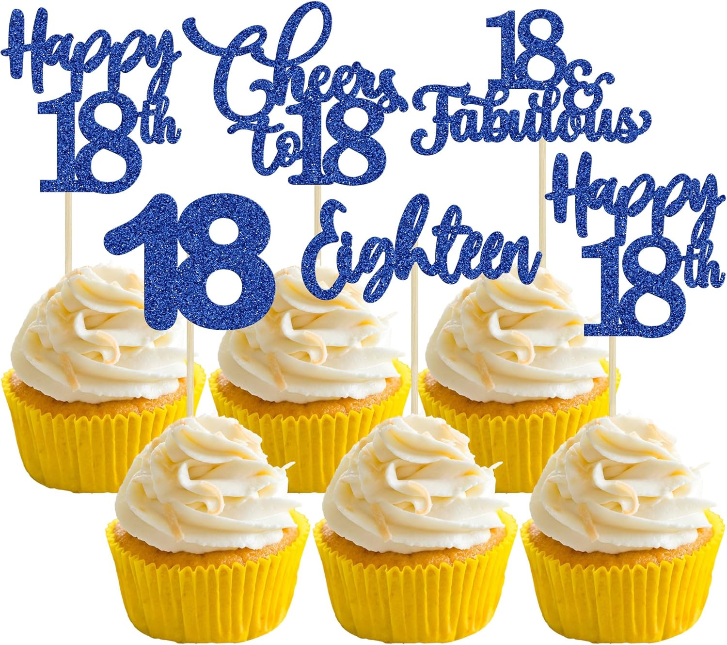 30 Pack Happy 18th Birthday Cupcake Toppers Dark Blue Glitter 18 Fabulous Cheers to 18 Years Old Birthday Cupcake Picks for Happy 18th Anniversary Party Cake Decorations