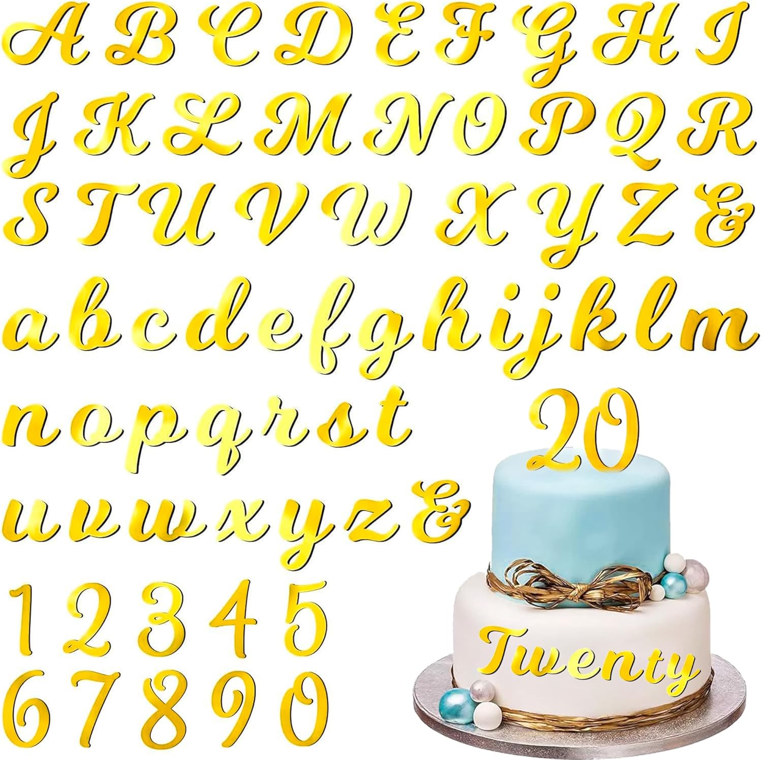 64 Pcs Acrylic Number Alphabet Cake Topper DIY Personalized Name Cupcake Toppers with A-Z Letter 0-9 Number Happy Birthday Set Suitable for Wedding, Birthday, Party Decoration (Gold)