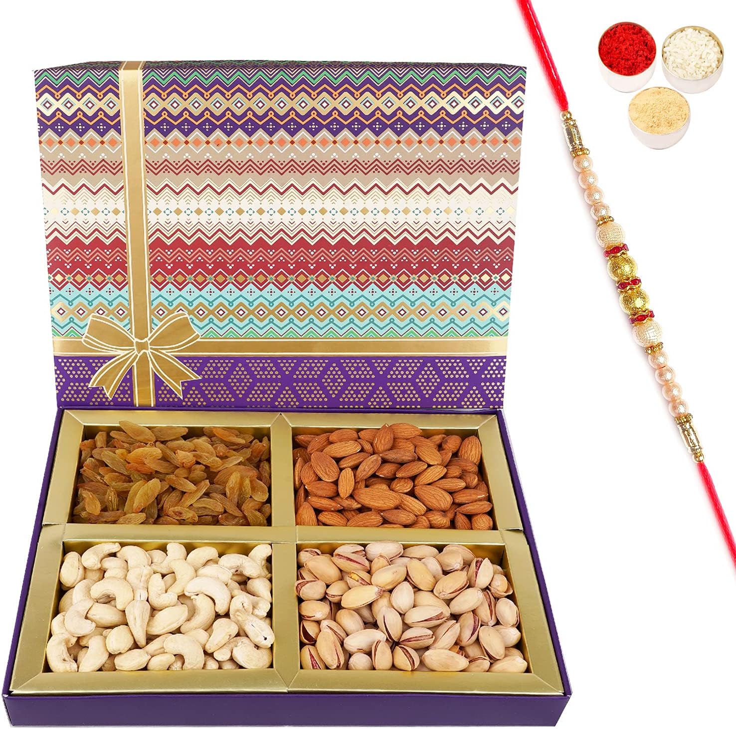 Jaiccha Ghasitaram Rakhi Gifts for Brothers Fruit n Nut Dryfruit Box 400 GMS with Pearl Rakhi