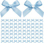 100PCS Mini Blue Bows Decoration, Tiny Satin Ribbon Ornaments for DIY, Crafts, Favors, Fit for Party, Birthday, Baby Shower, Christmas, Wedding, Boy's Party, Easter