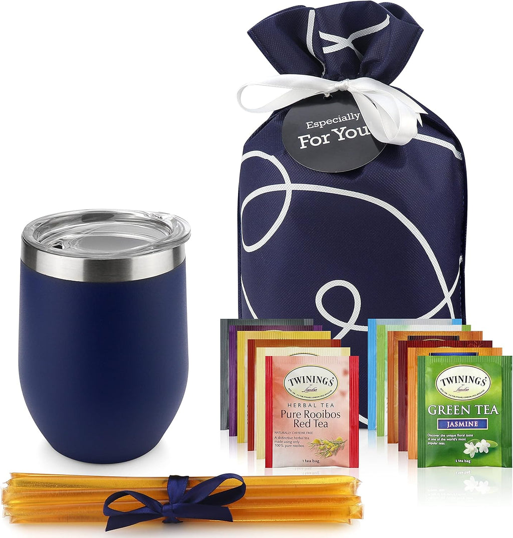 Tea Lovers Gifts Basket - Gift Set Include Temperature Retention Cup 12 Special Blend Teabags & Honey Presented in Beautiful Gift Bag For Women & Men - Birthday, Get Well, Thinking of You Care Package