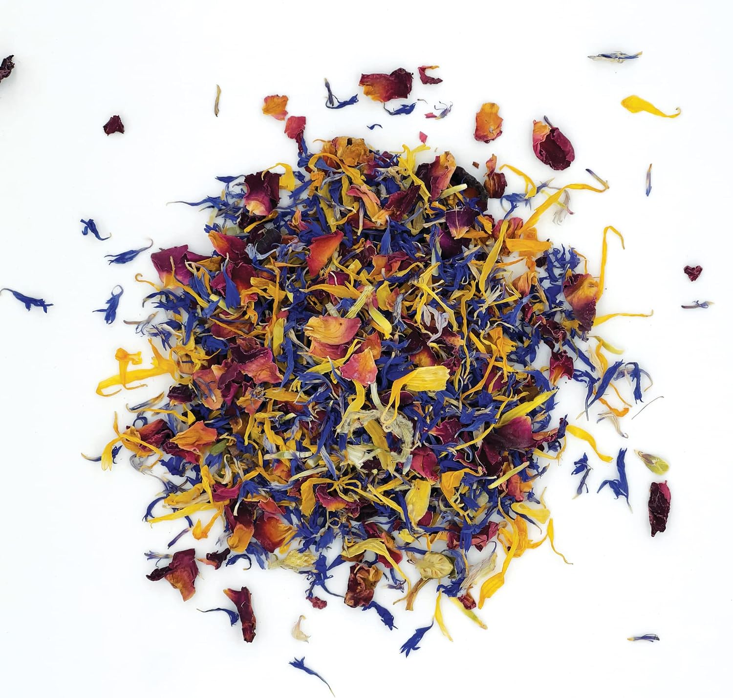 MagJo Naturals Brilliant Flower Petal Blend - Edible blend of calendula, blue cornflower and rose petals, all natural, food-grade, dried floral mix for baking, cocktails & garnish, Packaged in the USA