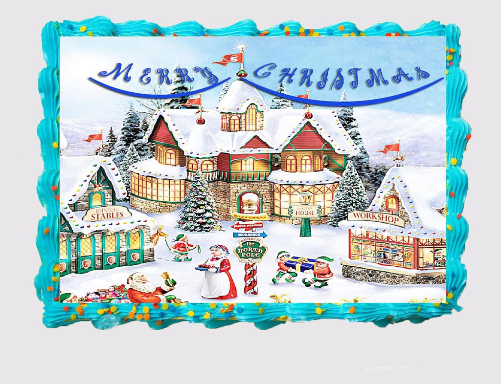 Santa Workshop Christmas Edible Cake Images - Winter Wonderland Cake Topper – Easy to Use