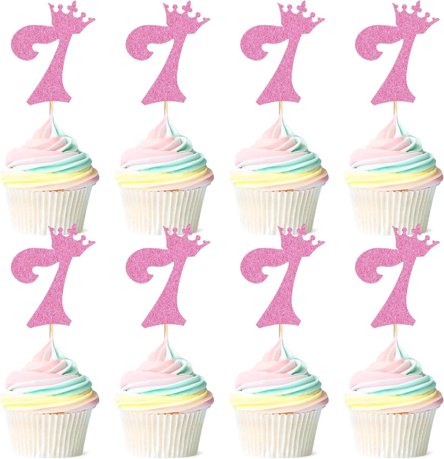 Ercadio 24 Pack Number 7 Cupcake Toppers Glitter Pink 7th Cupcake Toppers Number 7 Cupcake Picks Cheers to 7 Birthday Decorations for Baby Shower Anniversary Party Cake Supplies