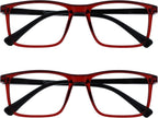 OPULIZE INK Reading Glasses - Value 2 Pack - Large Rectangular Frame - Spring Hinges - Scratch Resistant - Dark Red Black Arm - Mens Womens +1.50