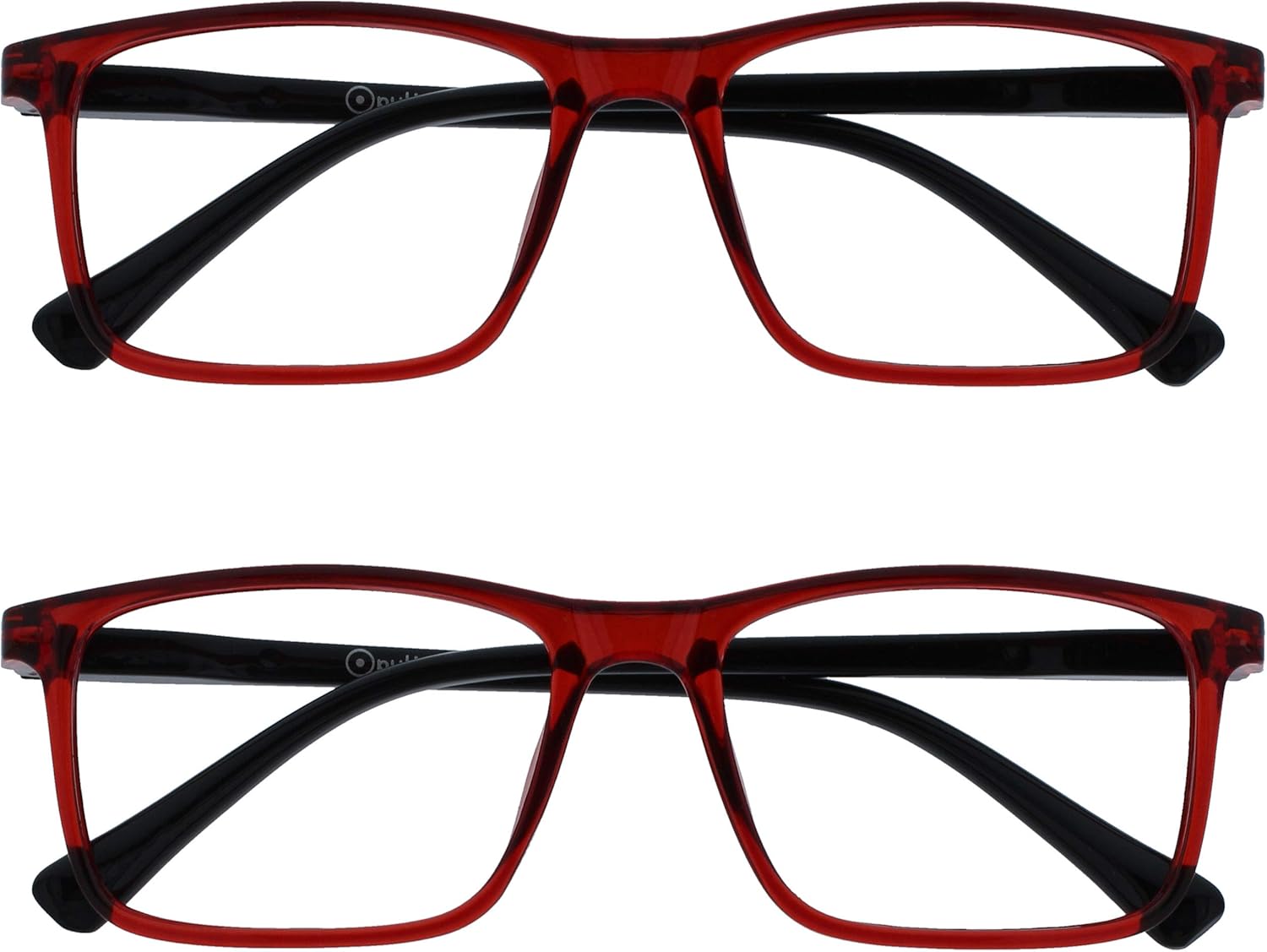 OPULIZE INK Reading Glasses - Value 2 Pack - Large Rectangular Frame - Spring Hinges - Scratch Resistant - Dark Red Black Arm - Mens Womens +1.50