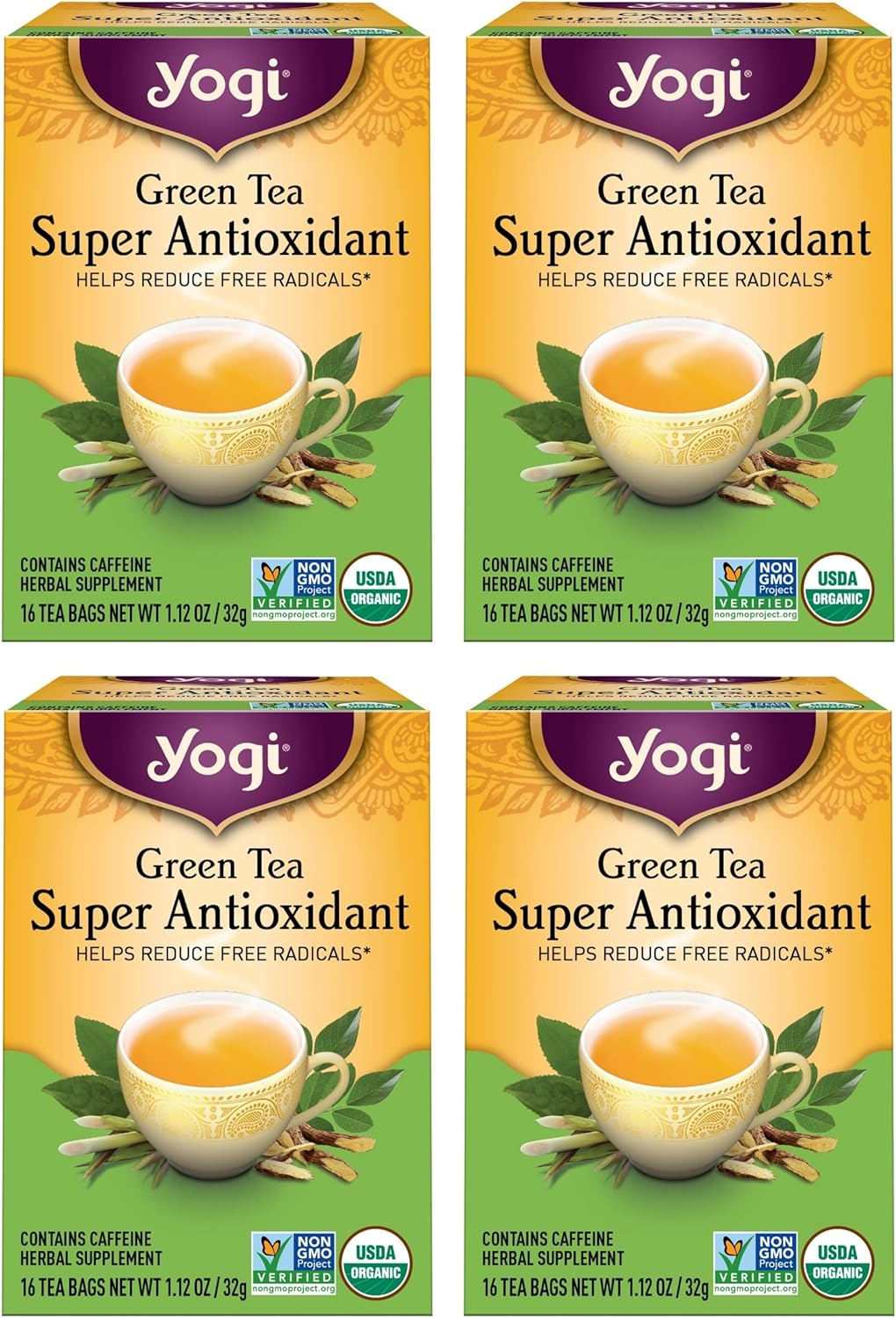 Yogi Tea Green Tea Super Antioxidant - 16 Bags per Pack (4 Packs) - Organic Antioxidant Support - Includes Licorice Root, Jasmine & More