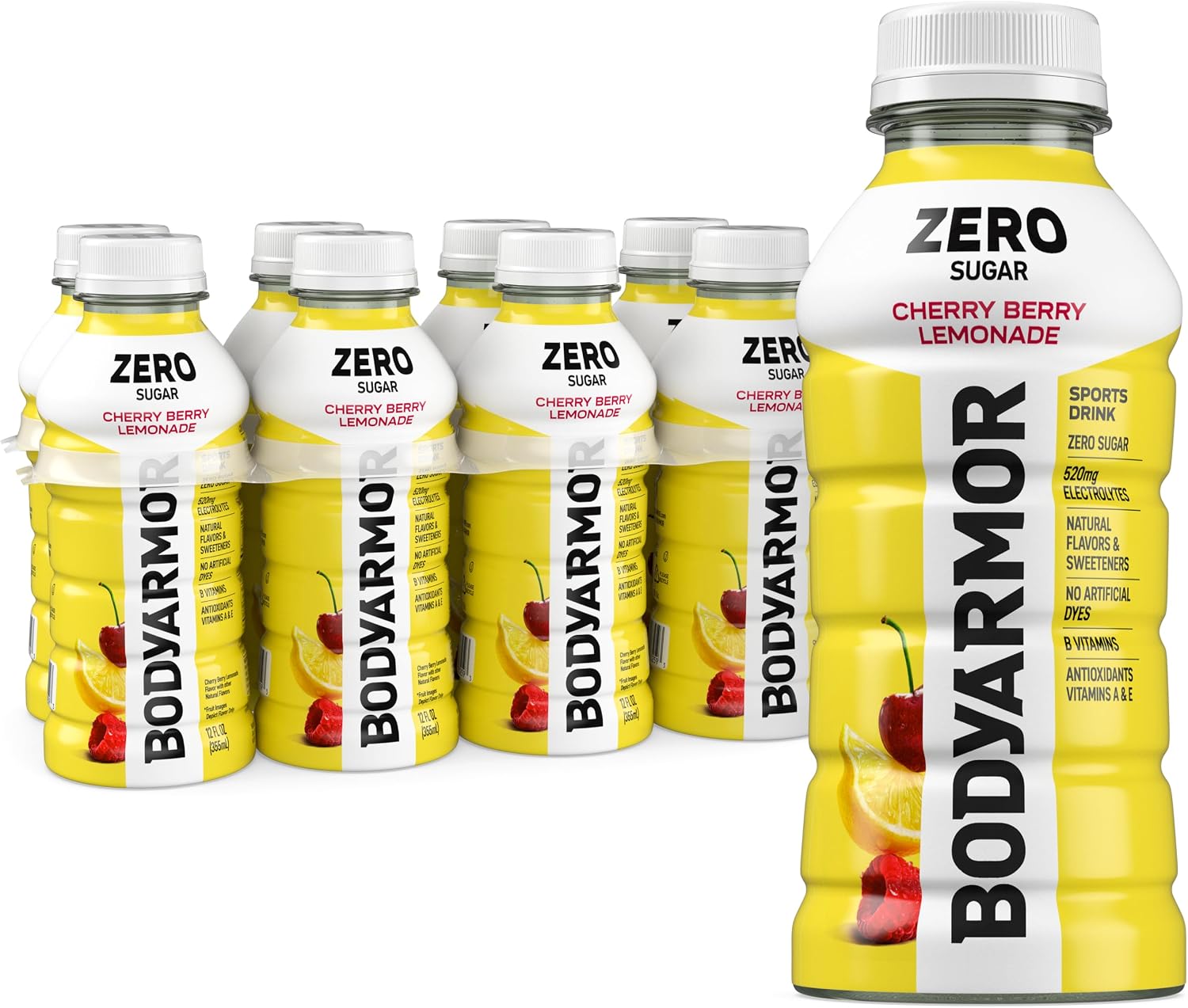 BODYARMOR ZERO Sugar Cherry Berry Lemonade Electrolyte Drink, Natural Flavors, 12 Fl Oz Bottles (8 Pack), B Vitamins & Antioxidants Sugar Free Hydration