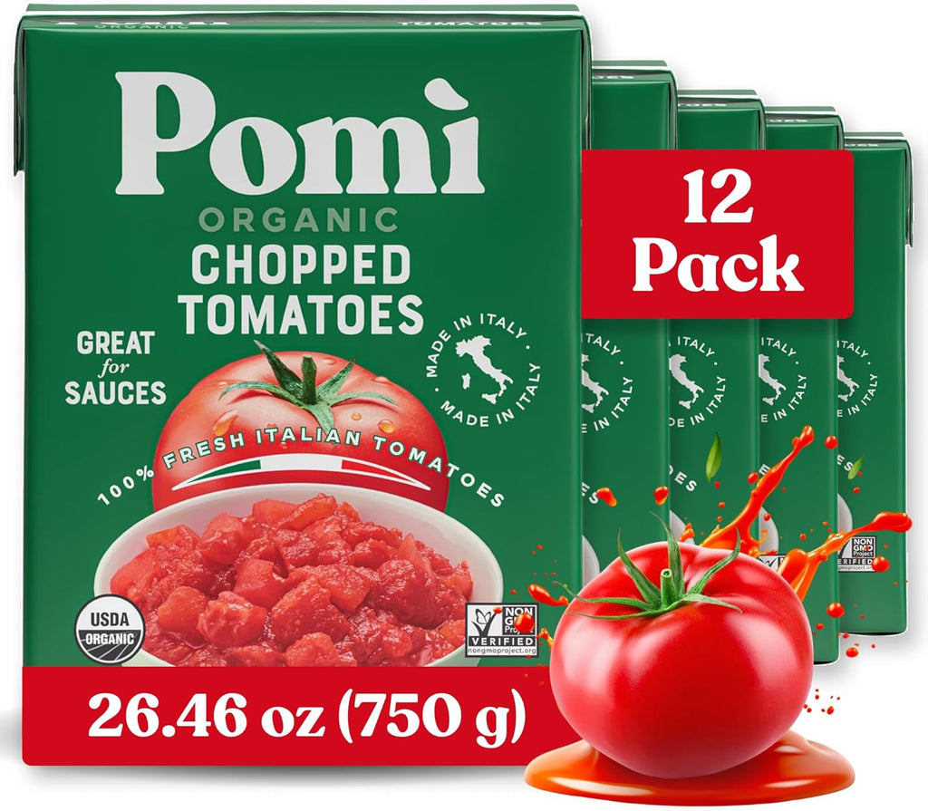 Pomì Organic Chopped Tomatoes 26.46oz (Pack of 12) - USDA Certified, Non-GMO, Gluten-Free - 100% Fresh Italian Flavor in BPA-Free Carton - Canned Alternative for Sauces, Pasta, Pizza & More